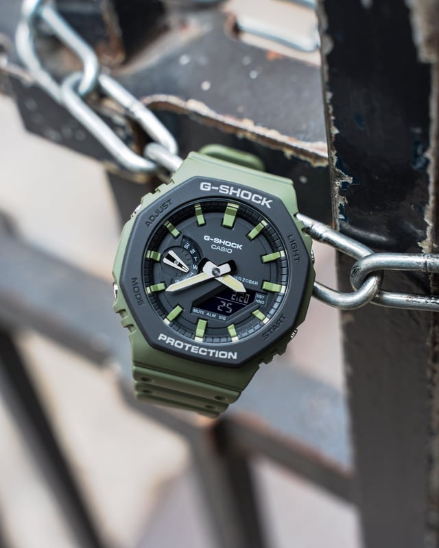 This Casio G-shock Analogue-Digital Watch for Men is the perfect timepiece to wear or to gift. It's Green 44 mm Round case combined with the comfortable Green Plastic watch band will ensure you enjoy this stunning timepiece without any compromise. Operated by a high quality Quartz movement and water resistant to 20 bars, your watch will keep ticking. Fashionable Sporty Design, Perfect for all kind of sports, indoor and outdoor activities or daily use -The watch has a Calendar function: Day-Date, Stop Watch, Worldtime, Countdown, Alarm, Light High quality 21 cm length and 22 mm width Green Plastic strap with a Buckle Case diameter: 44 mm,case thickness: 11 mm, case colour: Green and dial colour: Black