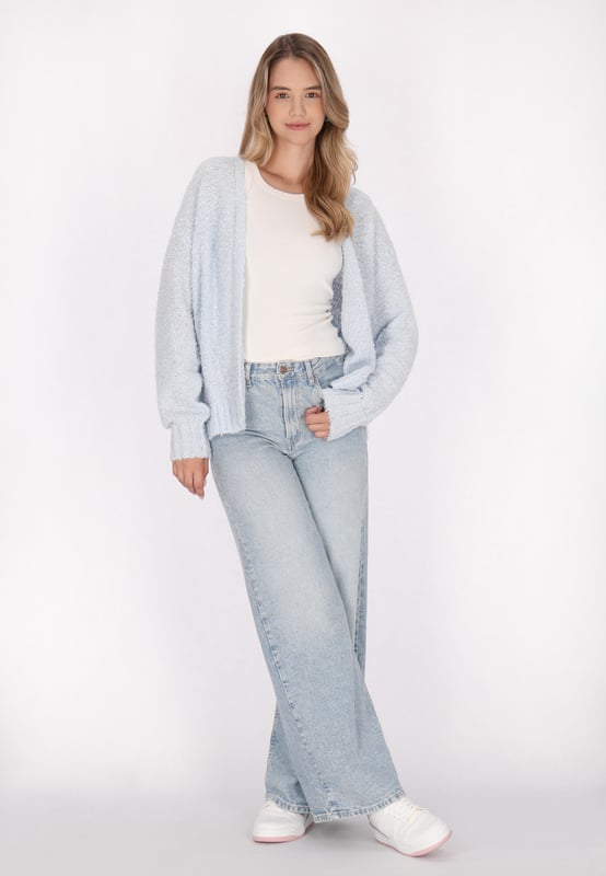 Diese Strickjacke mit geradem Saum bietet eine entspannte Passform und weist eine strukturierte Textur auf. Mit langen Ärmeln und offenem Frontdesign eignet sich diese Strickjacke perfekt zum Tragen über Ihren Lieblingsoutfits in einem schlichten, aber schicken Stil.  Strickjacke