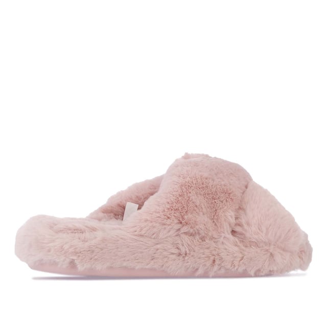 Women's Ted Baker Lopply Faux Fur Crossover Slippers in Dusky Pink