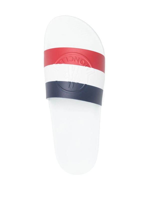 Moncler Basille Embossed Logo Stripe Sliders in White