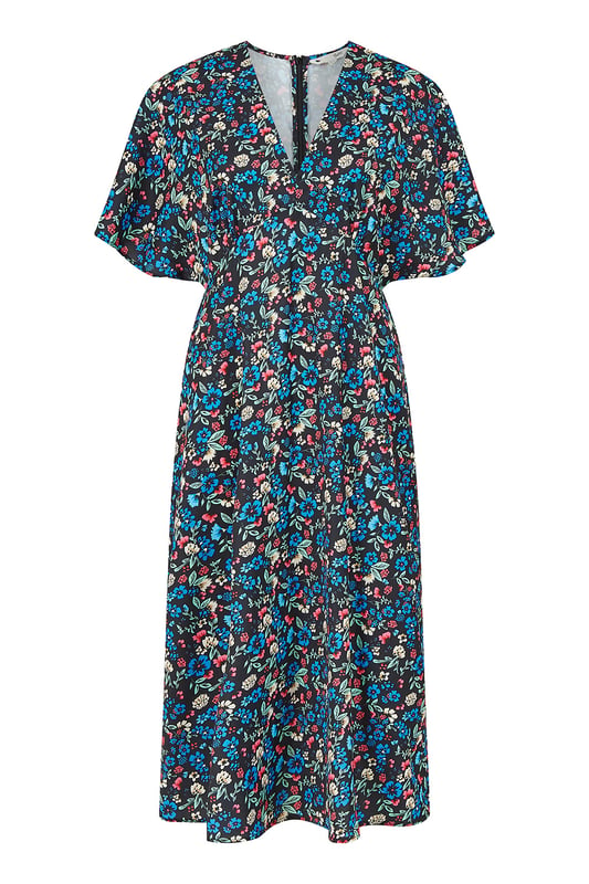 Yumi Blue Floral Print Kimono Midi Dress