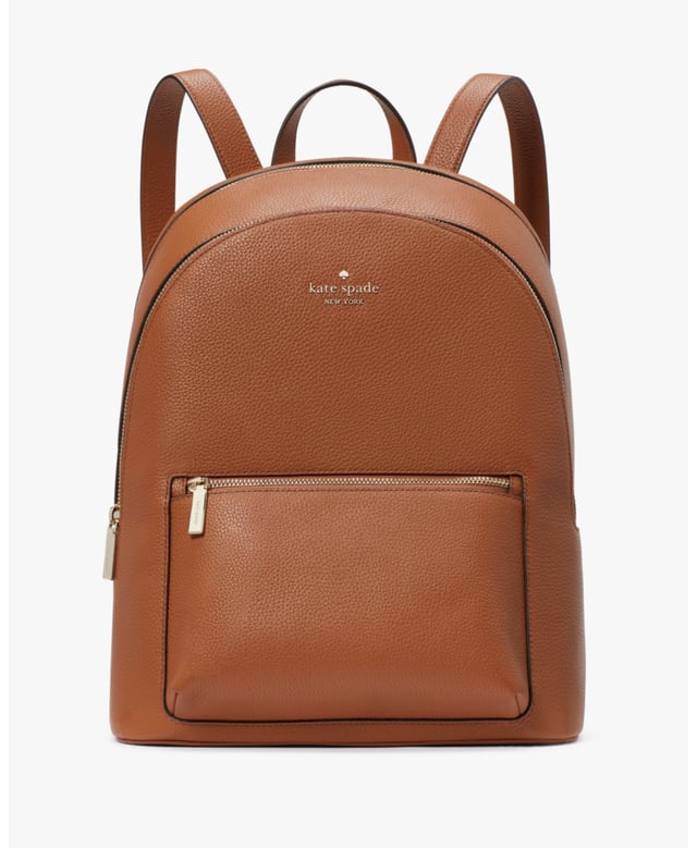 Lena Pebbled Leather Double Zip Dome Backpack, Back Zip Pocket, Front Zip Pocket,  Length: 14.50 Cm,  Width: 37.00 Cm,  Height: 29.50 Cm