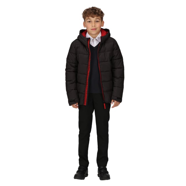 Material: 100% Polyester. Design: Reflective Detail. Fabric Technology: Thermo-Insulated, Warmloft. Contrast Zip, Fabric Zip Pull. Neckline: Hooded. Sleeve-Type: Long-Sleeved. Hood Features: Elasticated, Grown On Hood. Pockets: 2 Side Pockets, Zip. Fastening: Full Zip.