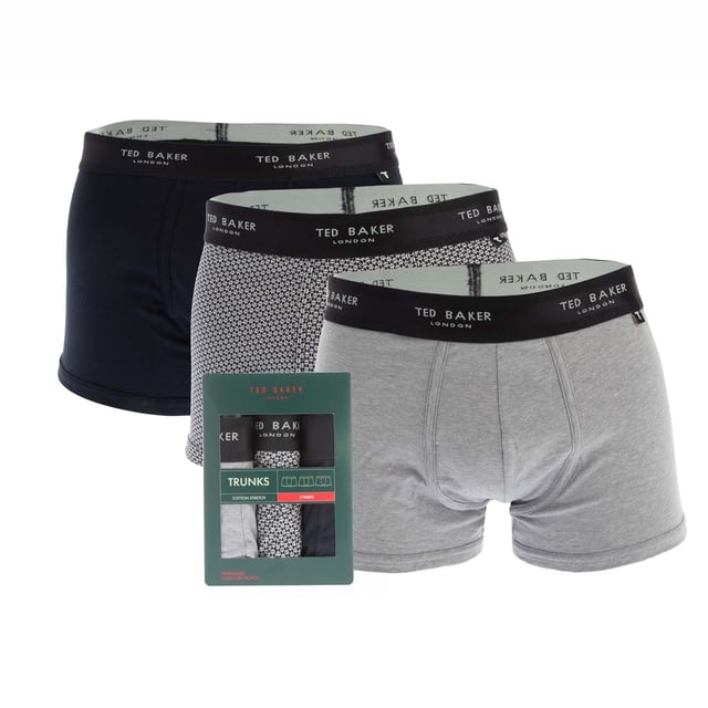 3 Pack of Cotton Trunks.- Branded elasticated waistband.- Stretch fabric.- Comes in Ted Baker branded packaging.- 95% cotton  5% elastane.- S = 28-30in- M = 32-34in- L = 36-38in- XL = 40-42in- Ref: TBB02NGYWe regret that underwear is non-refundable due to hygiene reasons.