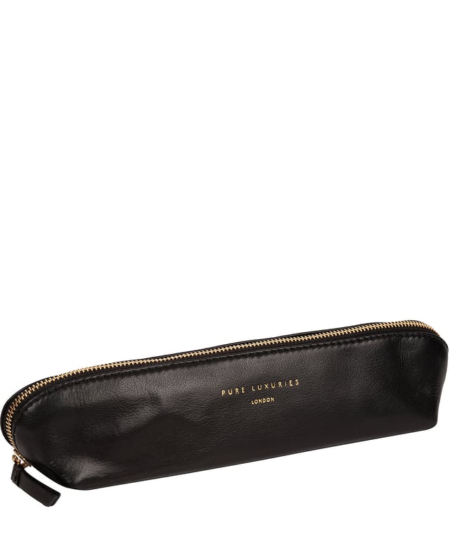 The 'Reeves' leather cosmetic brush bag is handcrafted from a luxurious smooth grain natural leather for a soft-touch and stylish finish. A flawless untreated, natural 100% cotton lined spacious central compartment is concealed and secured by a unique zip round top. Finished with the iconic Pure Luxuries gold foil embossed logo, for a striking finishing touch and presented in a 100% cotton branded Pure Luxuries pouch.