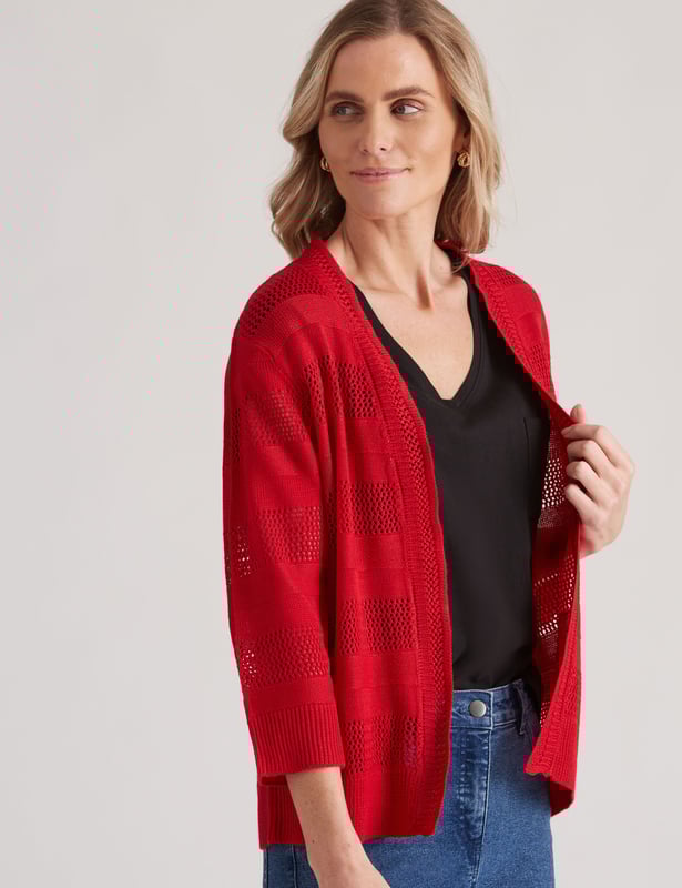 Red discount pointelle cardigan