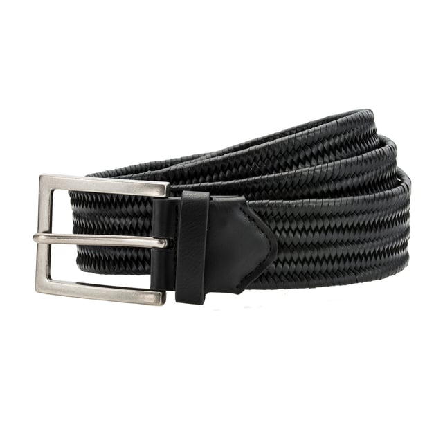 Leather braid belt. Buckle and belt loop. Adjustable length - belt can be fastened at multiple lengths due to braid stitching. Size: One size (95/125cm). Materials: Rubber/Leather.