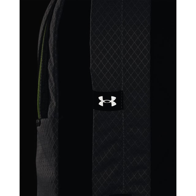 UA Storm technology delivers an element-battling  highly water-resistant & stain-resistant finish- Laptop sleeve holds up to 15 inch MacBook Pro® or similarly sized laptop- Padded back panel & shoulder straps for added comfort- Ultra-durable & lightweight ripstop body fabric with reflective trims- Large  zippered valuables pocket at the front & side water bottle pocket- Top grab handle- Jacquard wordmark webbing across top- Style #: 1364187- Dimensions When Full: 11.8 inchW x 5 inchH x 17.7 inchL- Volume: 25L- 100% Polyester- Imported