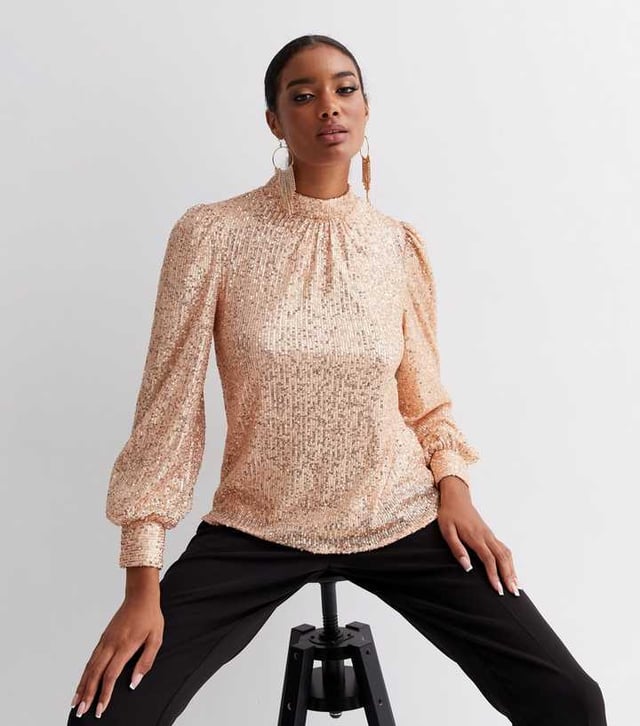 Pink sequin turtleneck clearance