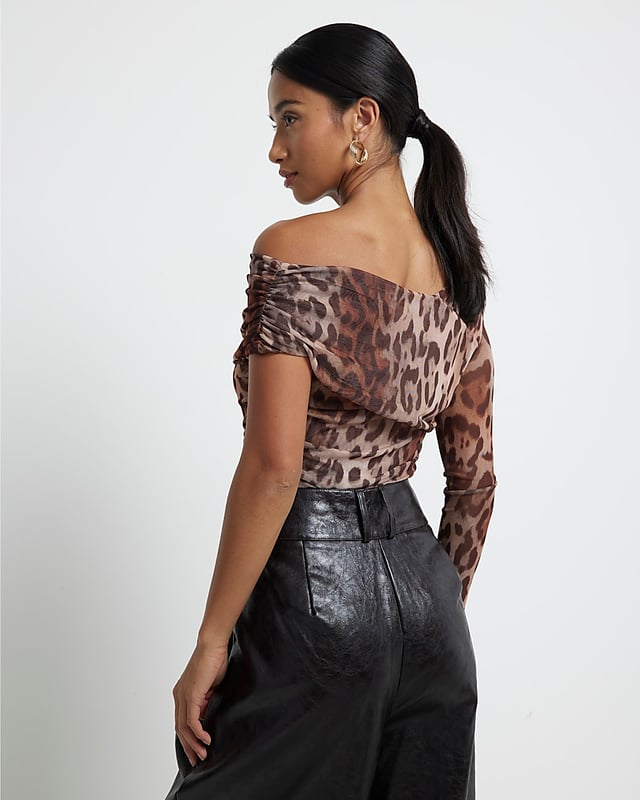 Petite collection, Mesh fabric, Leopard print, Asymmetric design, Drape detail, Long sleeves