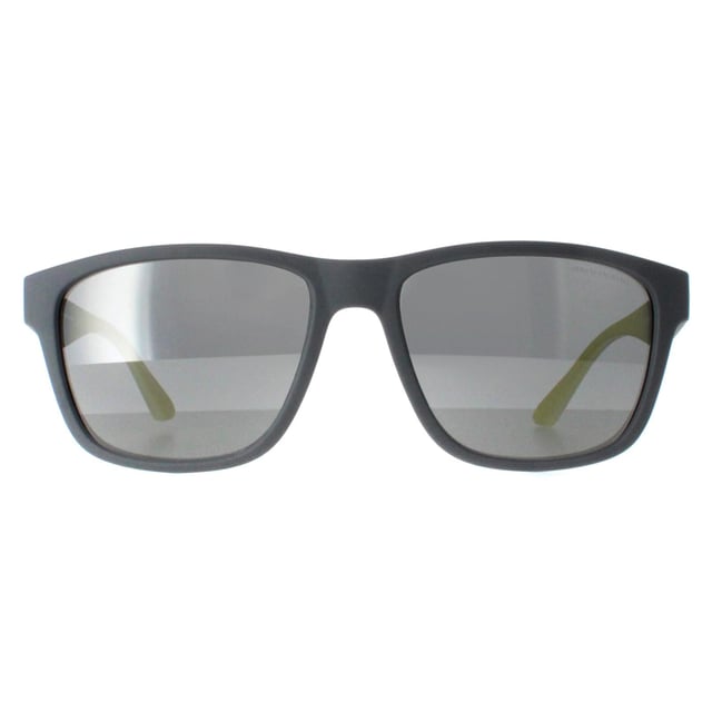 Armani Exchange Square Mens Matte Grey Grey Mirror Silver AX4135S  Sunglasses feature a sleek, modern frame design crafted from high-quality acetate, ensuring both durability and a lightweight, comfortable fit. The lenses provide full UV protection, safeguarding your eyes while offering exceptional visual clarity. The AX4135S model is characterized by its distinctive detailing and clean lines, embodying the chic, edgy aesthetic that Armani Exchange is renowned for.