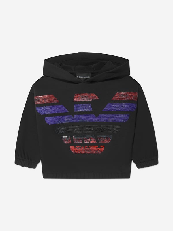 Emporio Armani Girls Sequin Logo Hoodie In Black