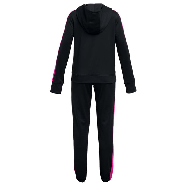 Under Armour Knit Hooded Girls Tracksuit The Under Armour Knit Hooded Girls Tracksuit offers head to toe sport styling with extra coverage. Made with a smooth tricot knit exterior with a brushed interior for soft comfort & warmth. The material wicks sweat and dries really fast ensuring you remain comfortable at all times. The jacket features open hand pockets and ribbed cuffs and hem for a secure fit with an attached hood and contrast colour panel details down sleeve. The pants match with the same colourblock panelling and have a ribbed waistband with external drawcord for a customised fit and open hand pockets. UA branding applied.