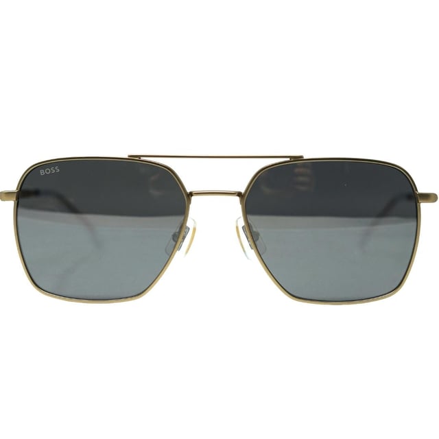 Hugo Boss 1414/S 0AOZ T4 Gold Sunglasses. The Hugo Boss Gold Sunglass has a lens width of 57mm, nose bridge width of 18mm, and arm length of 145mm. It comes with a branded sunglasses case and cleaning cloth. The sunglasses provide 100% protection against UVA and UVB sunlight and conform to British Standard EN 1836:2005. The specific model is Hugo Boss 1414/S 0AOZ T4 Gold Sunglasses.. Hugo Boss Gold Sunglass, Lens Width = 57mm, Nose Bridge Width = 18mm, Arm Length = 145mm. Branded Sunglasses Case and Cleaning Cloth Included. 100% Protection Against UVA and UVB Sunlight and Conform to British Standard EN 1836:2005. Hugo Boss 1414/S 0AOZ T4 Gold Sunglasses