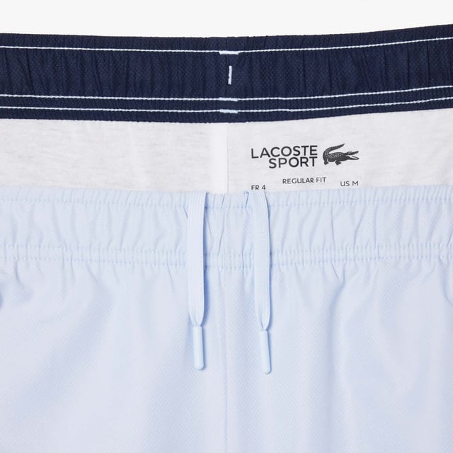 Mens Lacoste Sport Sportsuit Logo Stripe Tennis ShortsRecycled polyester made from manufacturing offcuts Regular fit  straight cut  Jersey lining Crease resistant Silicone crocodile on front