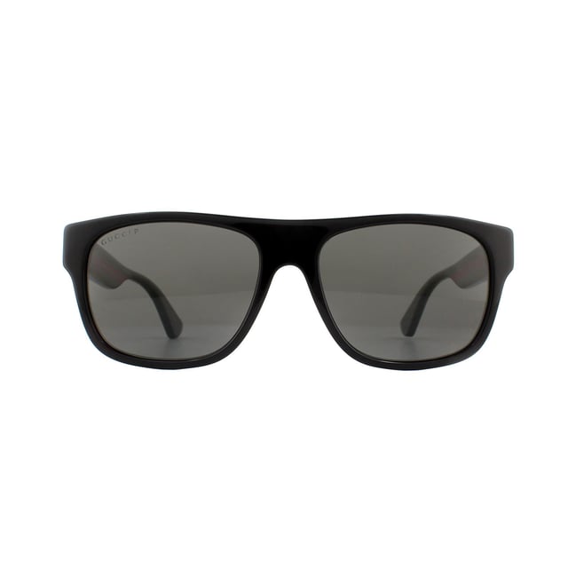 Gucci Sunglasses GG0341S 002 Black with Green and Red Stripe Grey Polarized