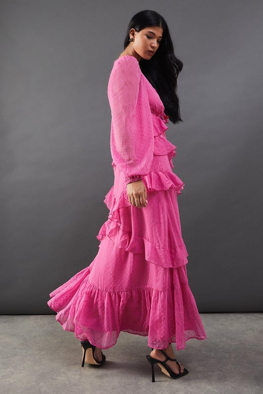 chinese dress ladies Hot Pink Ruffle Maxi Dress main image 0