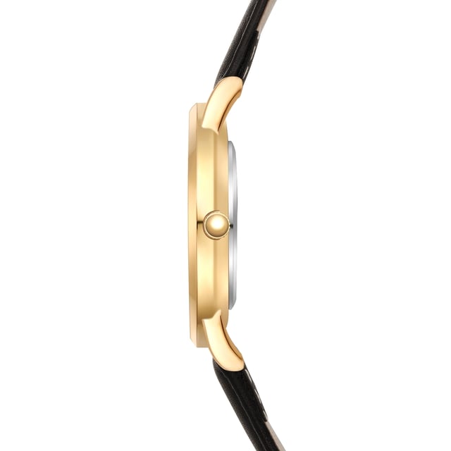 GENERAL INFORMATION:  • Targetgroup: Female  • Wristwatch: No Special Functions  • Display: analogue  • Weight of watch w/o box (gr.) - approx.: 26,0  MOVEMENT:  • Movement: Quartz  • Term of Movement: 2025  • Origin of movement: Japan  BRACELET:  • Material of bracelet/strap: Genuine leather  • Plating of bracelet/strap: None  • Finishing of bracelet/strap: Smooth  • Finishing/Decoration of bracelet/strap: Seam  • Clasp/Closure/Buckle: Buckle  • Color of bracelet/strap: Dark brown  • Length of bracelet/strap (mm) approx.: 210,0  • Width of bracelet/strap (mm) approx.: 18,0  • Style/Design of bracelet/strap: No imprint  • Bracelet/strap adjustable?: No  CASE:  • Shape of case: Round  • Size/Diameter of case in mm . approx.: 33,0  • Height of case in mm: 6,7  • Case material: Metal (Alloy)  • Surface of case: Polished  • Bezel/Topring: Fixed  • Finishing/Decoration of case: None  • Material of case back: Stainless steel  • Lock of case back: No screwed-in crown  • Color of case: Yellowgold  • Coating/Plating (Case): Ion-Plating (IP)  • Type/Form of crystal: Flat  • Material of crystal: Mineral crystal  • Water resistant (ATM): 3  DIAL:  • Size jewelry care cloth: Hour, Minute  • Indices: Roman numerals/points  • Material of dial: Brass  • Structure/pattern of dial: sunray  • Color of dial: Green  PUSHER, CROWN, HAND:  • Pusher: None  • Corrector: No  • Crown: No screwed-in crown  • Type of hands: Dauphine hands  • Luminescent (hands): No  PACKAGING & SCOPE OF DELIVERY:  • Box: Yes  • Service booklet: Yes  • Manual: Yes