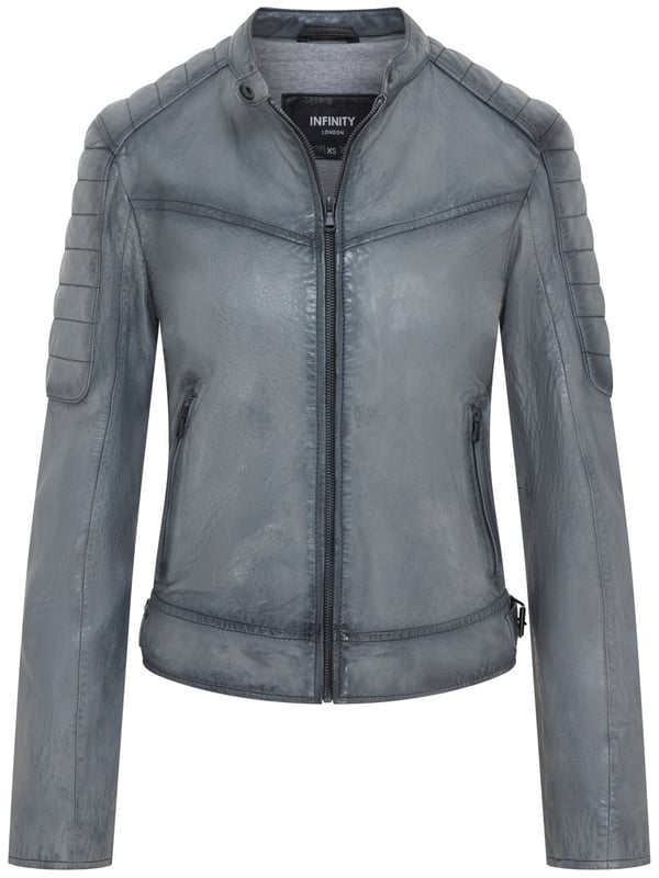 This stylish leather jacket offers a modern take on classic biker style. Crafted from soft lamb leather, it combines comfort and durability with a sleek and edgy aesthetic.

Key Features:

Soft Lamb Leather: Ensures comfort and a luxurious feel.
Modern Biker Style: Features a stand-up collar, zipper closure, and angled pockets.
Functional Pockets: Includes two zippered chest pockets and one interior pocket for secure storage.
Adjustable Waist: The buckle at the hem allows for a customized fit.
Edgy Details: The quilted shoulder panels add a touch of visual interest and enhance the jacket's biker-inspired look, while also providing additional protection.
Quilted Shoulder and Sleeves: The quilted design offer added protection and a stylish touch.
This jacket is perfect for those who want a versatile and stylish piece that can elevate any outfit.