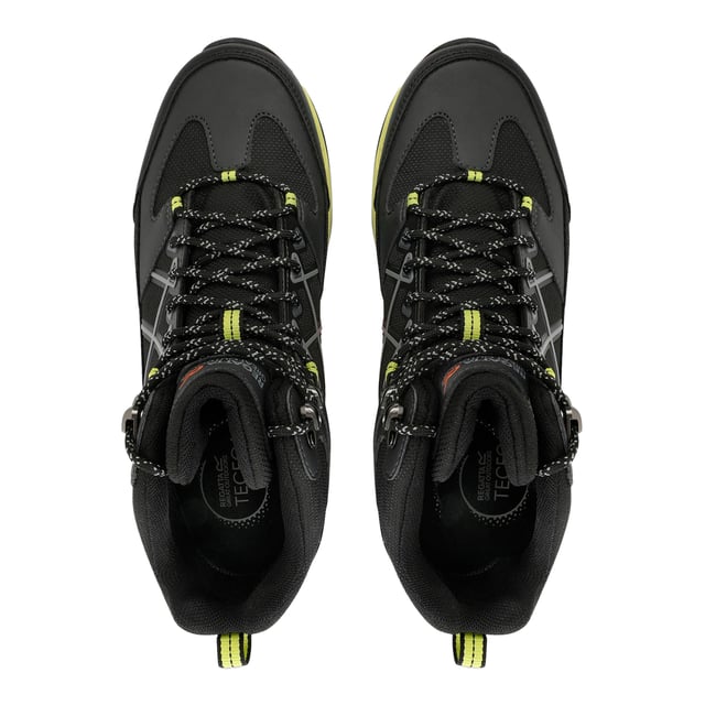 Regatta Mens Samaris III Walking Boots (Ash/Lime Punch) Upper: Durable, Polyester, PU (Polyurethane), Synthetic. Insole: TECFOAM. Midsole: EVA (Ethyl Vinyl Acetate), Lightweight, Shock Absorbing. Outsole: Rubber, Traction Grip. 8 Eyelets. Fabric Technology: Breathable, Hardwearing, Isotex, Water Repellent, Water Resistant, Waterproof. Abrasion Resistant, Cushioned, Flexible, Heel Bumpers, Moulded Collar, Pull Tab, Scuff Guards, Toe Cap. Flat Heel. Cut: Mid Cut. Design: Contrast Detail, Logo, Text. Toe Style: Round. Fastening: Ghillie Lacing.
