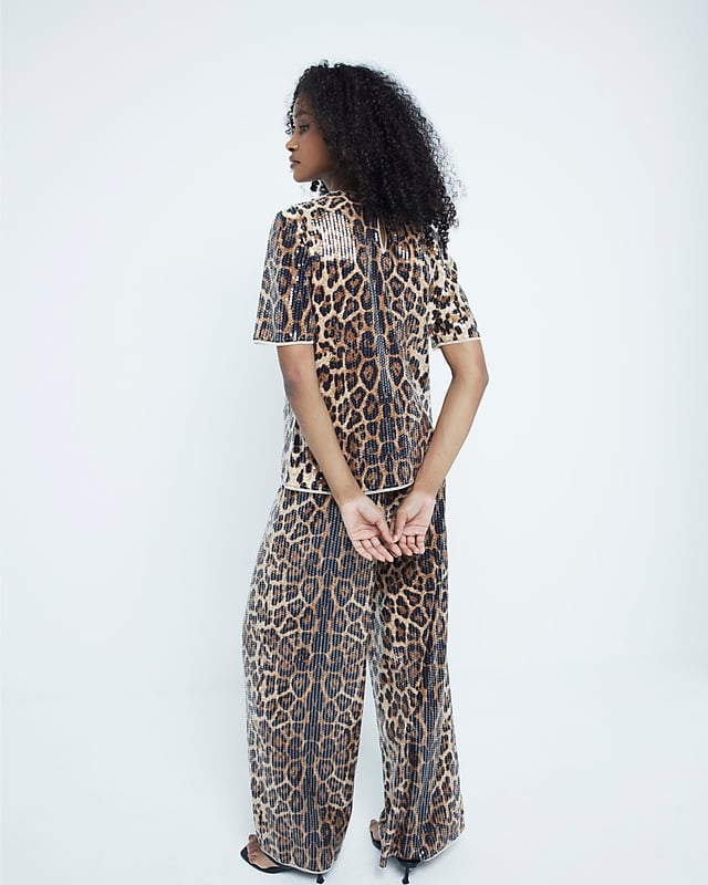Leopard print, Sequin, Wide leg, Elasticated waist