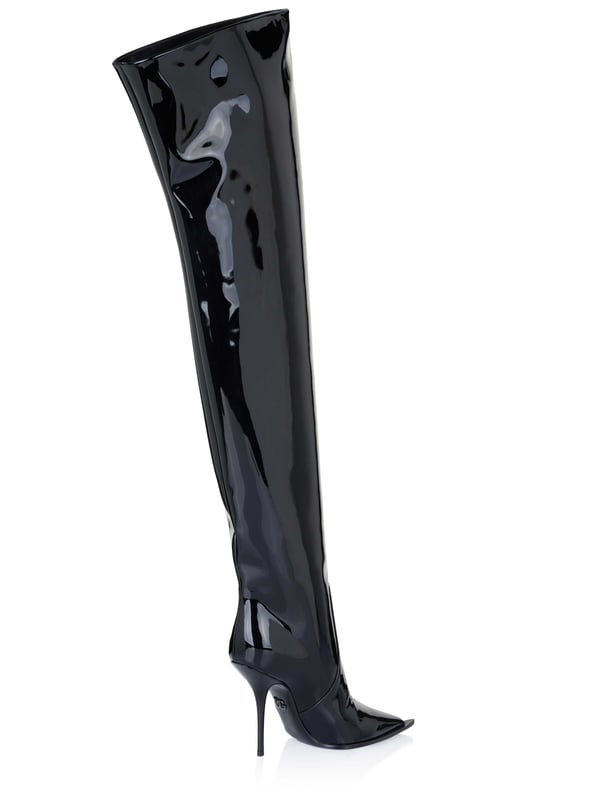 Dolce & Gabbana Stiefel negro 39% piel de becerro, 38% poliuretano, 15% poliéster, 8% algodón; Botas Dolce & Gabbana negras; Modelo: CU0756 AQ132 15; Mano de obra de alta calidad; Punta puntiaguda; tacón de aguja; Altura del tacón: 10 cm; Altura del eje: 62 cm; Detalles del logotipo de Dolce & Gabbana