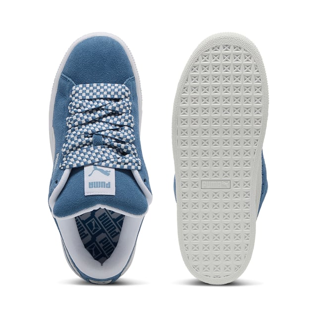 Zapatillas Puma Suede XL Lace para mujer, azules, fabricadas en ante y suela de goma. Presentan: parte superior de ante suave, cuello acolchado y cordones anchos.