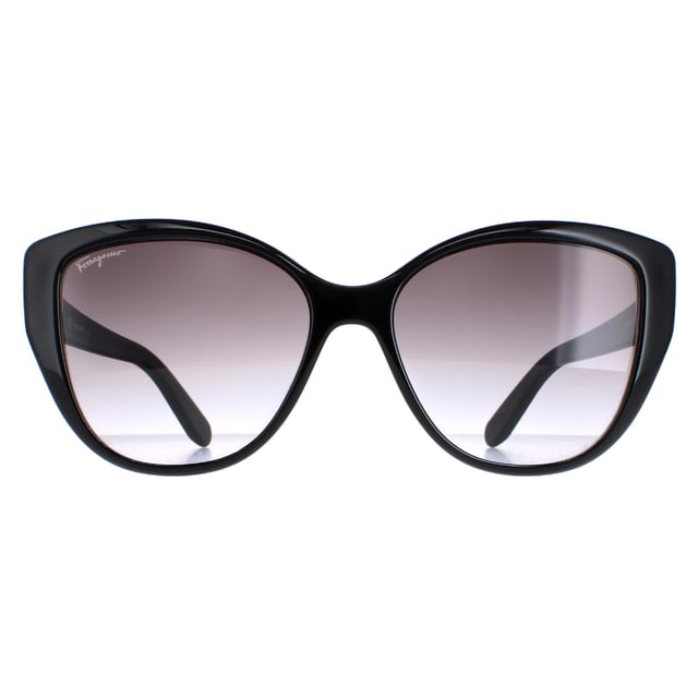 Salvatore Ferragamo Sunglasses SF912S 001 Black with Flower Print Grey Gradient are a stylish and sophisticated choice for any fashion-conscious individual. These shades feature a sleek and modern design, with a full-rimmed cat eye frame made from durable and high-quality acetate. The iconic Ferragamo logo is prominently displayed on the temples, adding a touch of luxury and designer appeal. These sunglasses are the perfect accessory for any outfit, whether you're dressing up for a special occasion or just running errands on a sunny day.