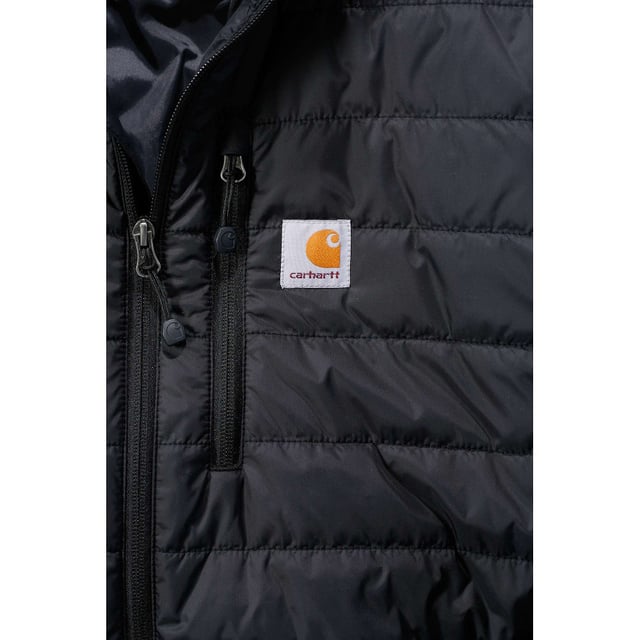 *Sizing Note* Carhartt are more generously sized, you may need to consider dropping down a size from your traditional workwear clothing.
1.75-ounce / 59 grams, 100% nylon Cordura shell. Nylon lining quilted to 100 gram polyester insulation. Mock-neck collar. Left-chest map pocket. Two lower-front pockets. Two inside pockets; one with zipper closure and one with hook-and-loop closure. Lower pockets have hidden snap closure. Hook-and-loop adjustable cuffs. Drawcord adjustable hem. Triple-stitched main seams. Drop tail.