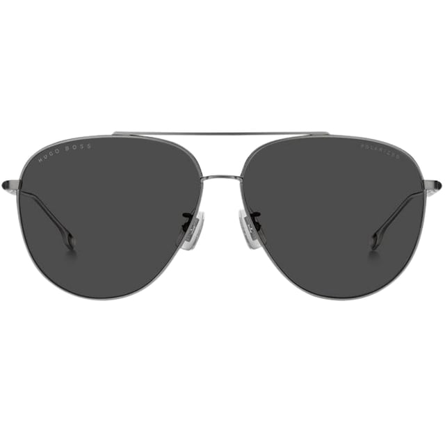The Hugo Boss 1296/F/S R80 M9 Silver Sunglasses offer stylish protection from harmful UVA and UVB sunlight. The lens width measures 58mm, the nose bridge width 17mm, and the arm length is 145mm. These sunglasses conform to British Standard EN 1836:2005 and come with a branded case and cleaning cloth. Enjoy looking your best while keeping your eyes safe with these Hugo Boss sunglasses. Hugo Boss Silver Sunglass, Lens Width = 63mm, Nose Bridge Width = 13mm, Arm Length = 139mm Branded Sunglasses Case and Cleaning Cloth Included 100% Protection Against UVA &amp; UVB Sunlight and Conform to British Standard EN 1836:2005 Hugo Boss 1296/F/S R80 M9 Silver Sunglasses