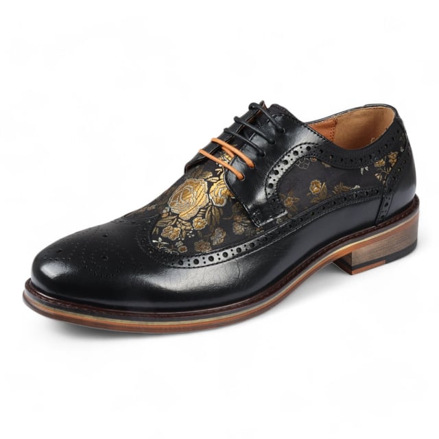 Add a unique touch to your formal wardrobe with the Ross Men's Floral Print Leather Brogue Shoes. Crafted from 100% premium leather, these brogues combine style, durability, and comfort. Featuring classic brogue detailing with decorative patterns, they bring elegance and sophistication to any look.

Unique Floral Print for a bold, stylish statement
Premium Leather for durability and luxury
Classic Brogue Detailing for timeless appeal
Lace-Up Design for an adjustable fit
