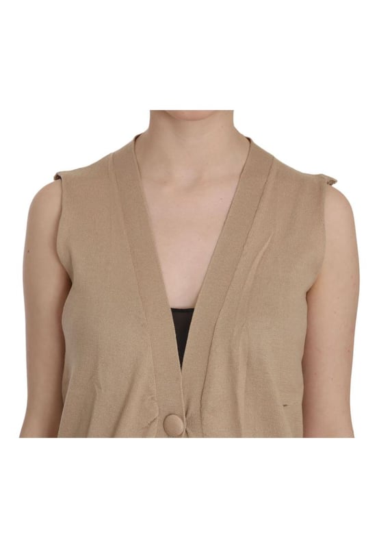 Brand new with tags
  Sleeveless cardigan vest
  Color: Brown
  Material: 100% Cotton
  One-button closure
  Two front pockets
  Logo details