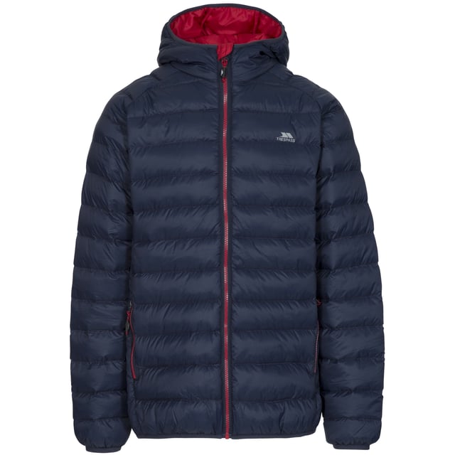 Gewatteerd Vaste capuchon Contrasterende voering en ritsen 2 onderste zakken met rits Bijpassende binding bij capuchon, manchetten en zoom Buitenkant: 100% Polyamide, Voering: 100% Polyester, Vulling: 100% Polyester Trespass Borstomvang Heren (ca.): S - 89-94cm, M - 96.5-101.5cm, L - 104-109cm, XL - 111.5-117cm, XXL - 117-122cm, 3XL - 122-127cm.