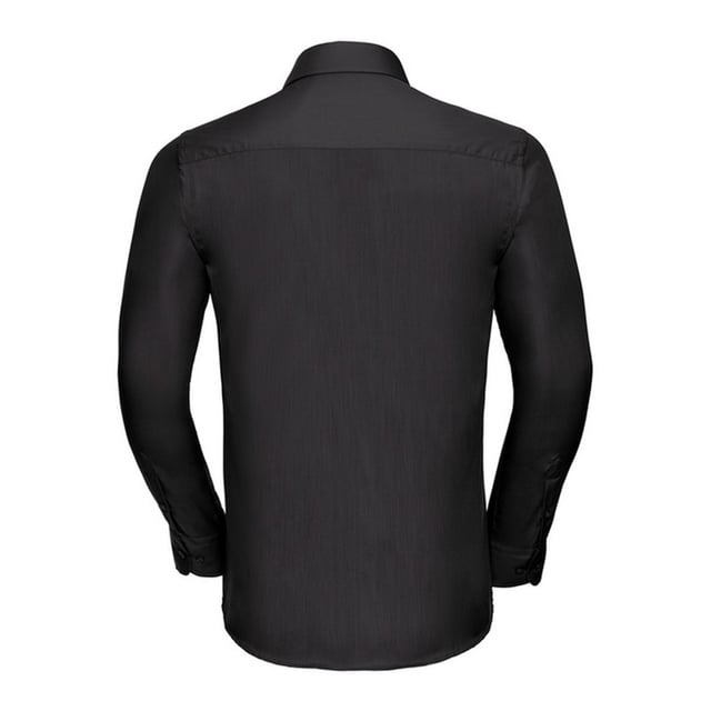 65% Polyester, 35% Cotton. Fabric: Poplin. Design: Plain. Cuff: Adjustable, Double Button. Hem: Curved. Sleeve-Type: Long-Sleeved. Neckline: Semi-Cutaway Boned Collar. Fabric Technology: Lightweight. Back Yoke, Double Folded Seams. Fit: Tailored. 105gsm. Sustainability: Amfori, Better Cotton Initiative, BSCI, Fair Labor Association, Oeko-Tex Standard 100 Certified. Suitable for: Cufflinks, Embroidery.