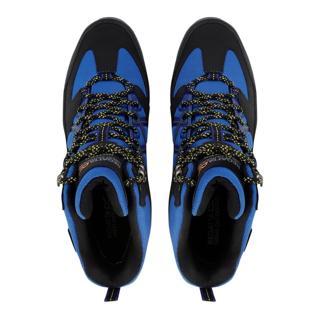Regatta Mens Samaris III Walking Boots (Oxford Blue/Black) Upper: Durable, Polyester, PU (Polyurethane), Synthetic. Insole: TECFOAM. Midsole: EVA (Ethyl Vinyl Acetate), Lightweight, Shock Absorbing. Outsole: Rubber, Traction Grip. 8 Eyelets. Fabric Technology: Breathable, Hardwearing, Isotex, Water Repellent, Water Resistant, Waterproof. Abrasion Resistant, Cushioned, Flexible, Heel Bumpers, Moulded Collar, Pull Tab, Scuff Guards, Toe Cap. Flat Heel. Cut: Mid Cut. Design: Contrast Detail, Logo, Text. Toe Style: Round. Fastening: Ghillie Lacing.