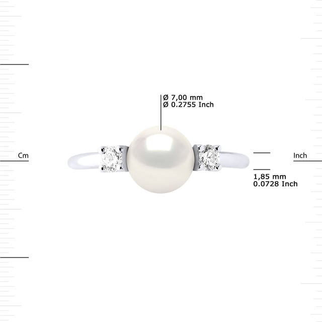 Ring med odlade sötvattenspärlor 7-8 mm - 0,31 in - Solitär av zirkoniumoxid 925 Sterling Silver Rhodiumpläterad - Naturvit Färg och storlek justerbar - Våra smycken är tillverkade i Frankrike och levereras i en presentask tillsammans med ett äkthetscertifikat och internationell garanti
