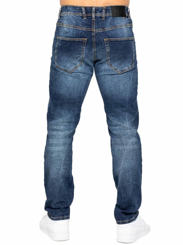 Upgrade your denim collection with Enzo Men's Distressed Ripped Jeans. Designed for the modern man, these jeans combine style and comfort with a classic straight leg cut and versatile 5-pocket design. The stretch fabric ensures a perfect fit and ease of movement. Featuring a zip fly fastening, distressed rip & repair detailing, and a branded back patch, these jeans add a rugged touch to any outfit. Ideal for casual outings or nights out, they effortlessly blend style and functionality.