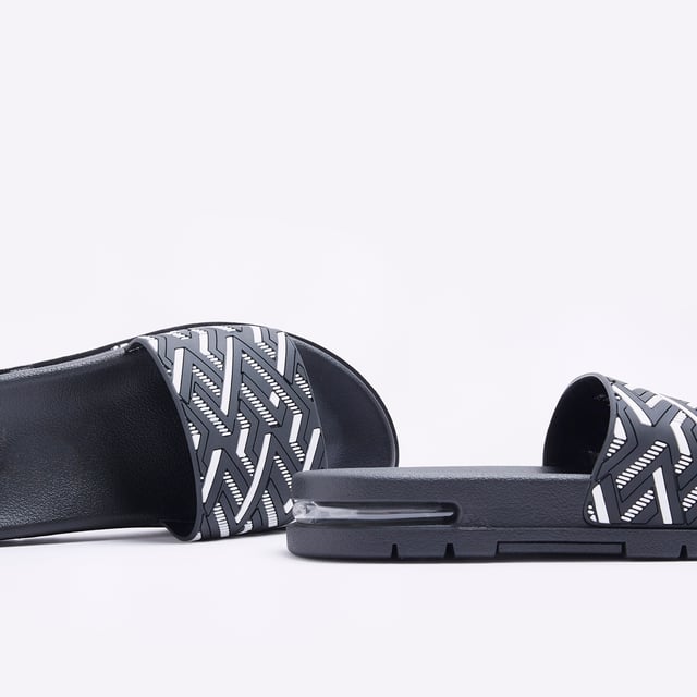 River Island Mens Sliders Black Geometric Print Bubble Detail