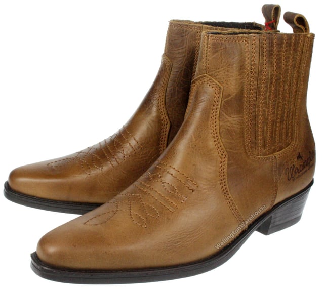 Wrangler Tex Mid Leather Brown Mens Chelsea Cowboy Boots