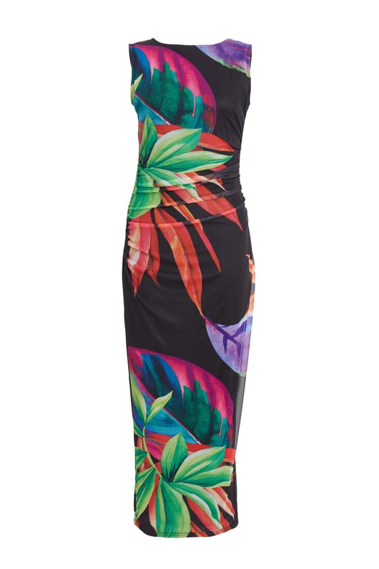 knee length dresses for ladies Blue tropical mesh dress – Urban Pataka main image 1