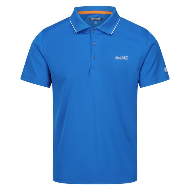 Material: 100% quick dry polyester pique fabric. Ribbed collar. Good wicking performance. 3 button placket. Short sleeves.