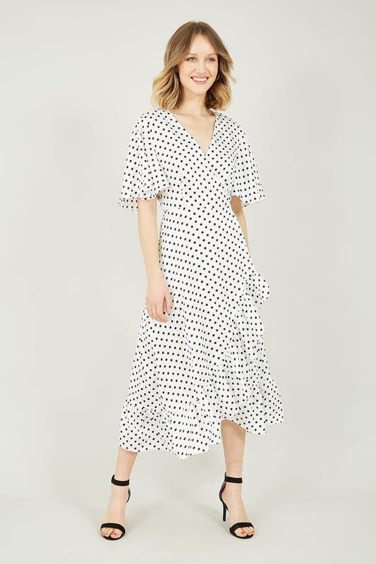 Mela White Polka Dot Wrap Dress