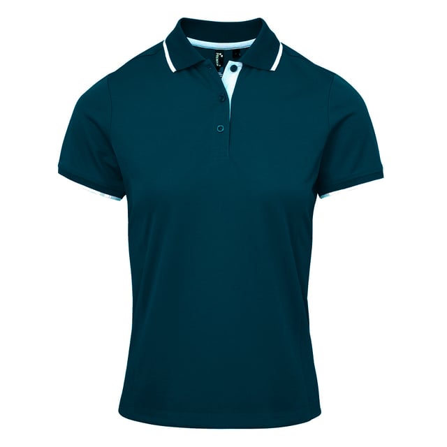 100% Polyester. Stof: Pique. Ontwerp: Contrasterende details. Bevestiging: Trek aan de achterkant. Manchet: Geribd, Getipt. Halslijn: Geribd, Gestippelde kraag, Omgeslagen kraag. Mouwtype: Korte mouwen. Stoftechnologie: Vochttransport. Placket met 3 knopen, Darts achter, Darts buste, Contrasterende nekband, Onderhoudsvriendelijk, Binnenste Placket, Zelfkleurige knopen, Zijpanelen, Zijsplitten. 155gsm. Duurzaamheid: REACH, Sedex, WRAP gecertificeerd.