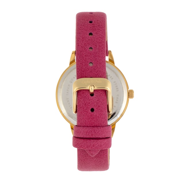 Polished Alloy CaseÂ ; Quartz MovementÂ ; Non-Glare Scratch-Resistant Mineral CrystalÂ ; Logo Engraved Stainless Steel Caseback; Genuine Leather Strap; Logo-Engraved Stainless-Steel Clasp; 36mm Case DiameterÂ ; 3ATM Water Resistance;