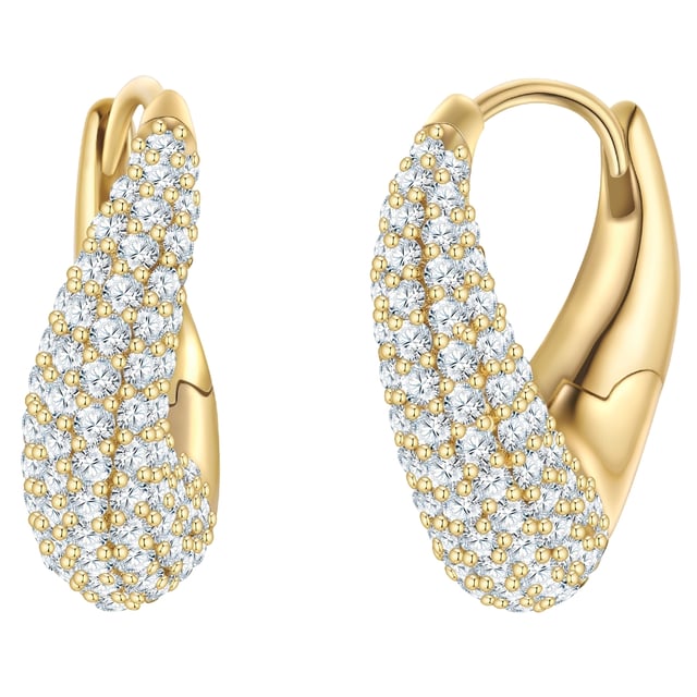 If you like wearing glitter jewelry, you will take these hoop earrings from the Glanzstücken München label to your heart: The models impress with a solid teardrop shape that nestles elegantly around the earlobe. Made from 925 sterling silver and finished with warm, shimmering yellow gold (14 carat), they are a perfect choice for all fans of the classic gold nuance. The highlight is the lavish half-set with sparkling zirconia crystals - precisely faceted and densely set in a pavé style, creating a visually coherent carpet of glitter. Timeless earrings that glamorously enhance every look!
