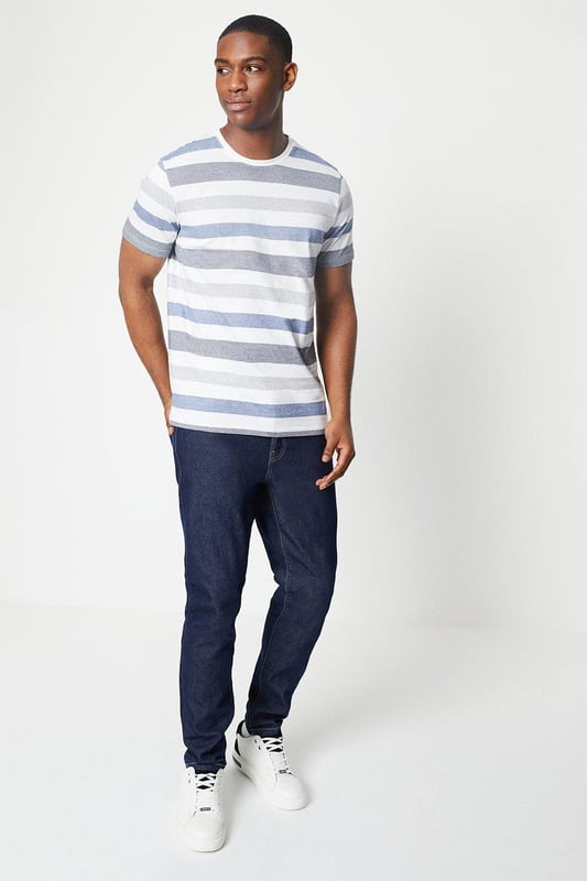 Striped crew neck t-shirt with short sleeves
Relaxed, straight fit for casual everyday wear
Crafted from a soft, lightweight jersey fabric
Horizontal stripes in contrasting shades
Ribbed collar and cuffs for a neat finish

Effortlessly stylish, this striped tee from Maine is a versatile wardrobe essential. Pair it with chinos or jeans for a laidback weekend look, or layer under an overshirt for a smart-casual ensemble. The bold stripes make a statement, while the relaxed fit ensures all-day comfort. Suitable for casual outings, family gatherings, or simply lounging at home.