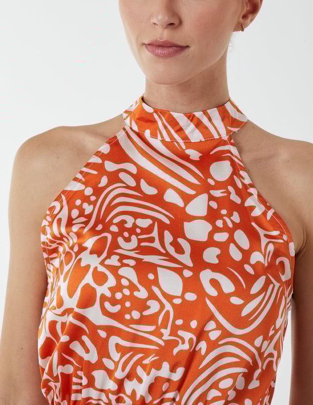 Stand out from the crowd with this midi wrap dress! This sleeveless, high neck, back button fastening dress it's perfect addition to any kind of party you are going to attend in this season. Compliment with wedges for the ultimate glamorous summer look.