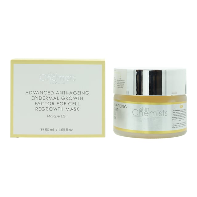 Skin Chemists Advanced Anti-Ageing Epidermal Growth Factor Cell Regrowth Mask 50 is a cutting-edge skincare treatment designed to rejuvenate and revitalise the skin at a cellular level. Infused with potent Epidermal Growth Factor (EGF) technology, this mask is a powerhouse of regenerative properties, known for its ability to stimulate cell renewal and promote a more youthful complexion. It deeply penetrates to infuse essential nutrients, encouraging the skin's natural regeneration process. Over time, this leads to a smoother, firmer, and more supple complexion. The EGF Cell Regrowth Mask 50 is formulated to target the signs of aging, including fine lines, wrinkles, and loss of elasticity. It works to fortify the skin's protective barrier, shielding it from environmental stressors and helping to maintain a youthful, radiant appearance. In addition to its potent EGF technology, this mask is enriched with a blend of advanced skincare ingredients and natural botanical extracts. Together, they enhance the skin's resilience and vitality, providing a revitalising and invigorating experience upon application. This mask is suitable for all skin types and is the perfect addition to any anti-aging skincare routine.