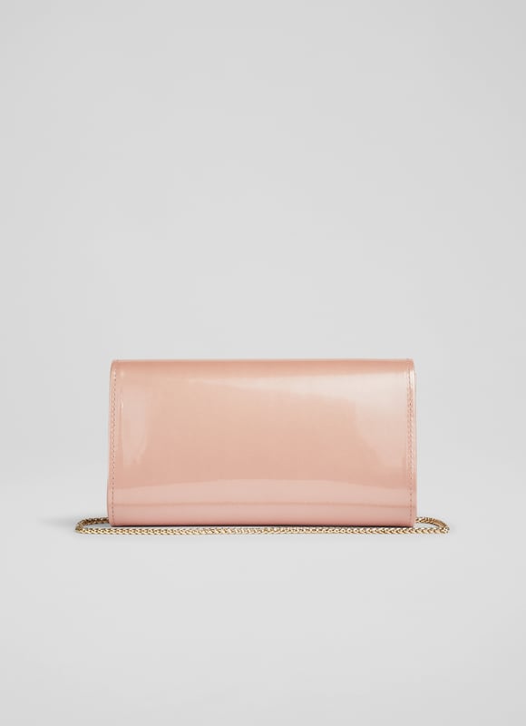 Pink patent top clutch