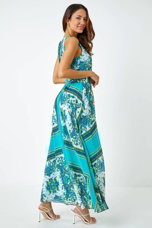 Scarf Print Halter Neck Maxi Dress